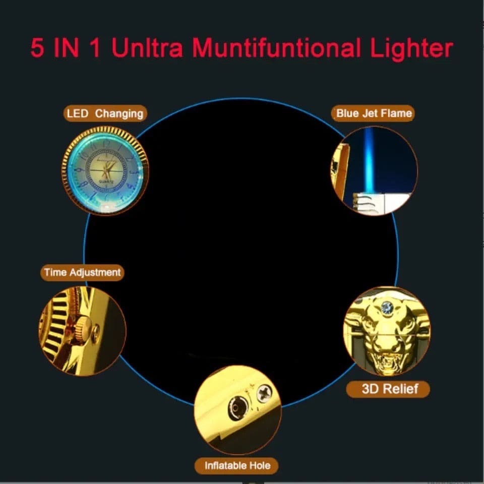 Led Watch Dragon Lighter, Windproof Butane Lighter, Torch Turbo Jet Flame Inflatable Lighter, Multifunctional Windproof Lighter with Quartz Clock, Colorful Lights Inflatable Gas Lighter Led Watch Dragon Lighter, Windproof Butane Lighter, Torch Turbo Jet Flame Inflatable Lighter, Multifunctional Windproof Lighter with Quartz Clock, Colorful Lights Inflatable Gas Lighter